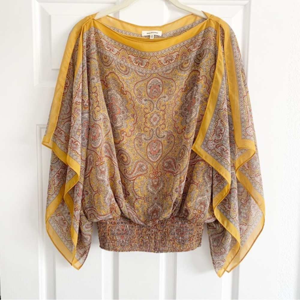 Max Studio Paisley Lined Smocked Hem Boho Women's Top Size Small